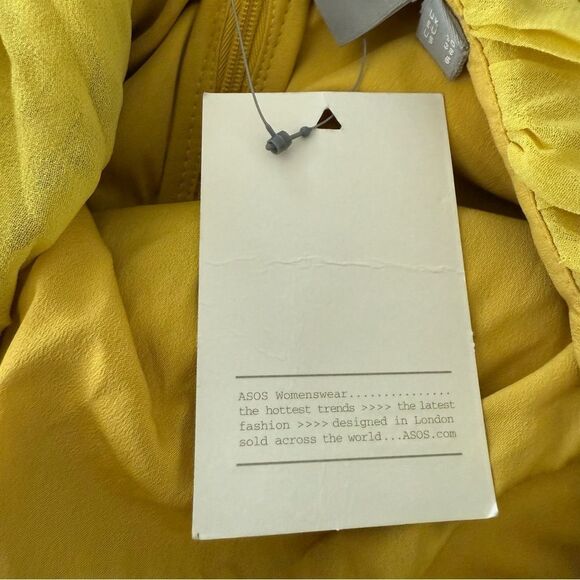 ASOS Bandeau Yellow Sleeveless Wide Leg Jumpsuit Chiffon Ruched Body - Picture 11 of 12